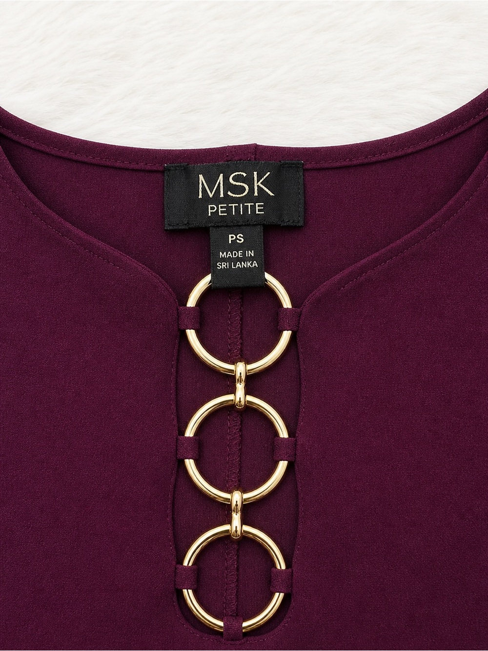 MSK Petite Burgundy Shift Dress PS Gold Ring Detail Cocktail Career Chic Dress - Picture 2 of 3